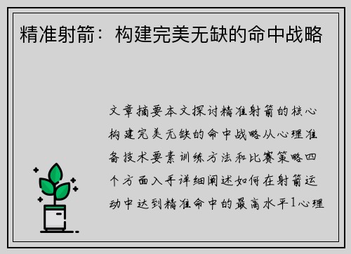 精准射箭：构建完美无缺的命中战略